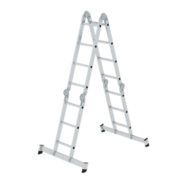 4031405313248 - Munk Sprossen-Vielzweckleiter Aluminium Rechteckrohr-Holme 4-fach gebördelte Sprossen 150 kg Belastung nivello® Traversen 350 mm breit 2x3 + 2x4 Sprossen