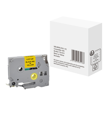 Schriftband WBBRRLT621YE, 9mm x 8m, schwarz/gelb, laminiert, kompatibel zu P-touch TZe-621