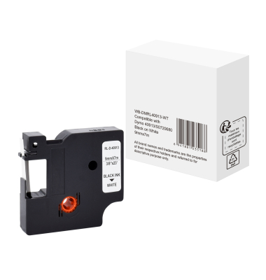 Schriftband 40913/S0720680, 9mm x 7m, schwarz/wei&szlig;, kompatibel zu D1 40913 / S0720680