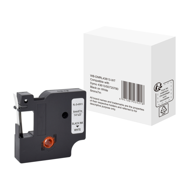 6941881235218 -  Schriftband 43613 S0720780 6mm x 7m schwarz weiß nein kompatibel zu D1 43613   S0720780 6941881235218 without brand