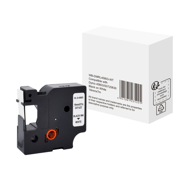 6941881235225 -  Schriftband 45803 S0720830 19mm x 7m schwarz weiß nein kompatibel zu D1 45803  S0720830 6941881235225 without brand
