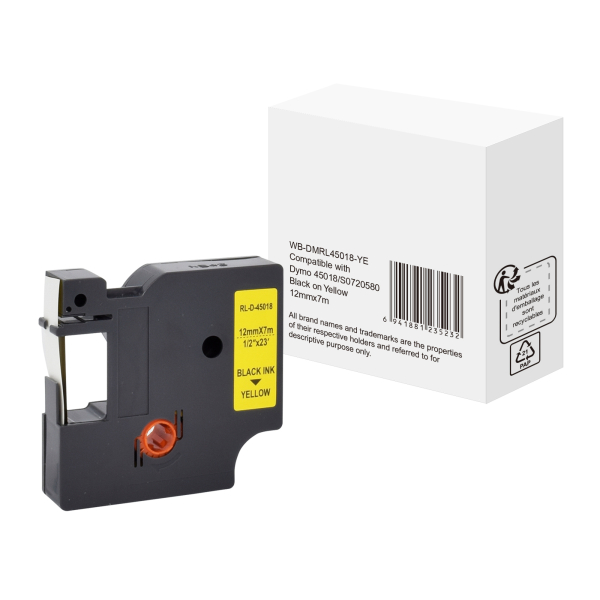 6941881235232 -  Schriftband 45018 S0720580 12mm x 7m schwarz gelb nein kompatibel zu D1 40918   S0720730 6941881235232 without brand