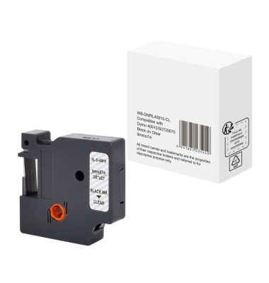 Schriftband 40910/S0720670, 9mm x 7m, schwarz/transparent, kompatibel zu D1 40910 / S0720670
