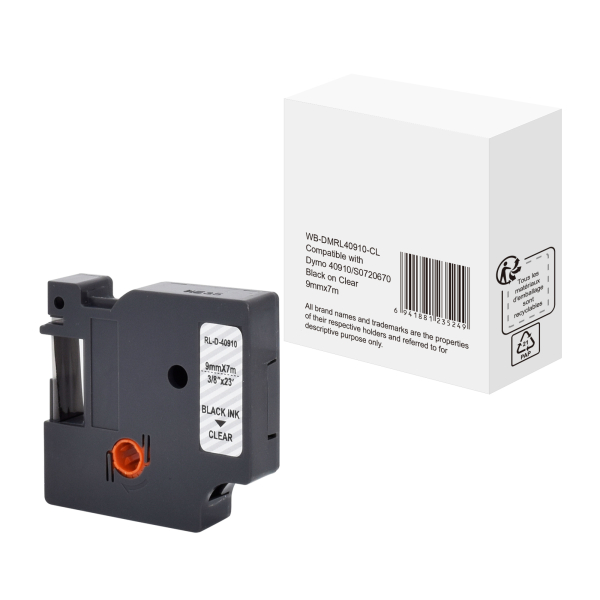 6941881235249 -  Schriftband 40910 S0720670 9mm x 7m schwarz transparent nein kompatibel zu D1 40910   S0720670 6941881235249 without brand