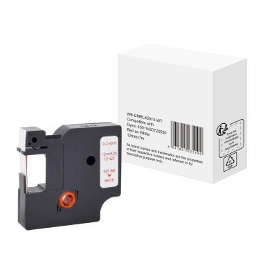 Schriftband 45015/S0720550, 12mm x 7m, rot/wei&szlig;, kompatibel zu D1 45015 / S0720550