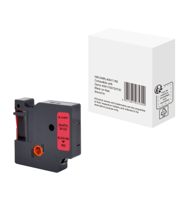 Schriftband 40917/S0720720, 9mm x 7m, schwarz/rot, kompatibel zu D1 40917 / S0720720