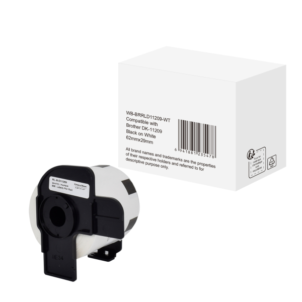 6941881235478 - QL Etikettenrolle Kompatibel Brother DK-11209 5BR11209 Selbsthaftend Schwarz auf Weiß 90 x 91 mm 800 Etiketten