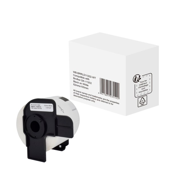 6941881235522 - QL Etikettenrolle Kompatibel Brother DK-11202 5BR11202 Selbsthaftend Schwarz auf Weiß 90 x 91 mm 300 Etiketten