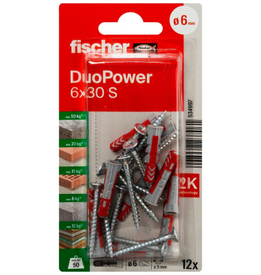 DuoPower 6x30 S 2K Dübel mit Schrauben Ø 6 mm x 30 mm