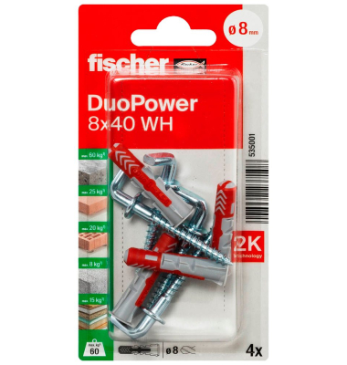 DuoPower 8x40 WH 2K Dübel mit Schrauben Ø 8 mm x 40 mm