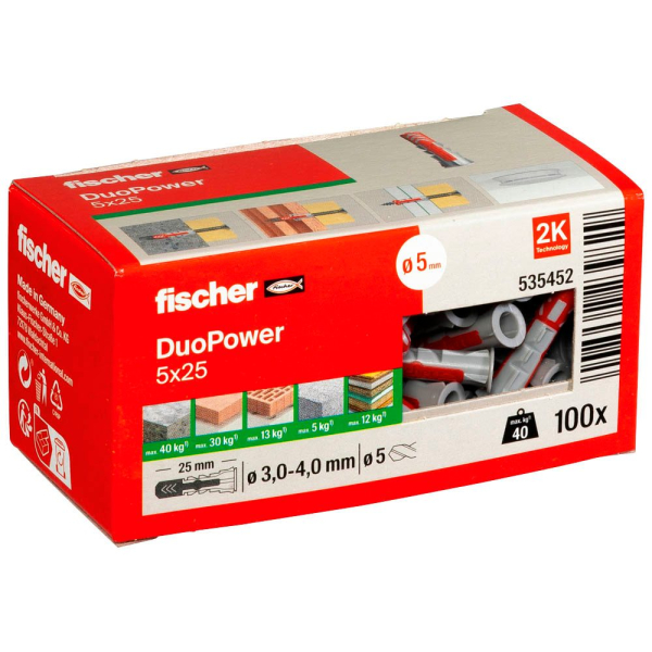 4048962239829 - fischer DuoPower 5x25 2K 535452 Universaldübel-Sortiment Ø 5 mm x 25 mm 100 Stück