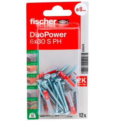 DuoPower 6x30 S PH K  2K Dübel mit Schrauben Ø 6 mm x 30 mm