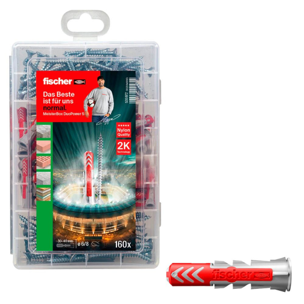 4048962245622 - fischer Meister-Box DuoPower + S 2K 535972 Dübel- und Schrauben-Sortiment Ø 45 5 6 8  mm 30 40 55 mm 160 Stück