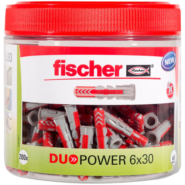 4048962245714 - fischer DuoPower 6x30 Dose 2K 535981 Universaldübel-Sortiment Ø 6 mm x 30 mm 200 Stück 4048962245714 - fischer DuoPower 6x30 Dose 2K 535981 Universaldübel-Sortiment Ø 6 mm x 30 mm 200 Stück