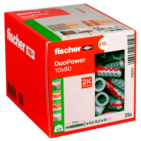 4048962262193 - fischer DuoPower 10x80 2K 538252 Universaldübel-Sortiment Ø 10 mm x 80 mm 25 Stück