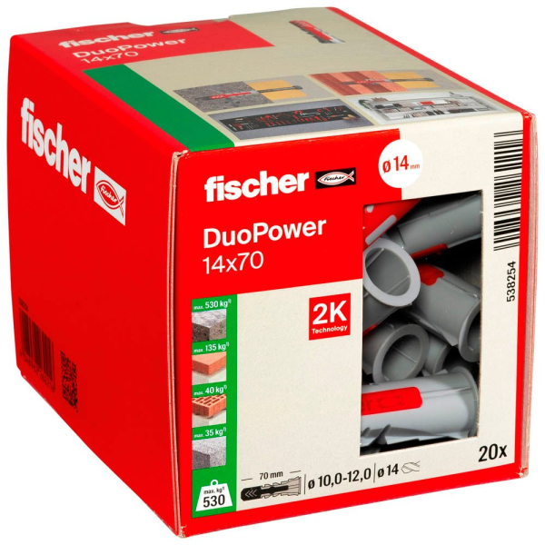 4048962262216 - fischer DuoPower 14x70 2K 538254 Universaldübel-Sortiment Ø 14 mm x 70 mm 20 Stück