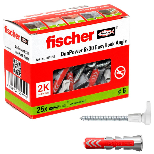 4048962459494 - fischer EasyHook Angle - DuoPower 6x30 2K 564168 Dübel mit Schrauben Ø 4 6 mm 30 50 mm 25 Stück 4048962459494 - fischer EasyHook Angle - DuoPower 6x30 2K 564168 Dübel mit Schrauben Ø 4 6 mm 30 50 mm 25 Stück