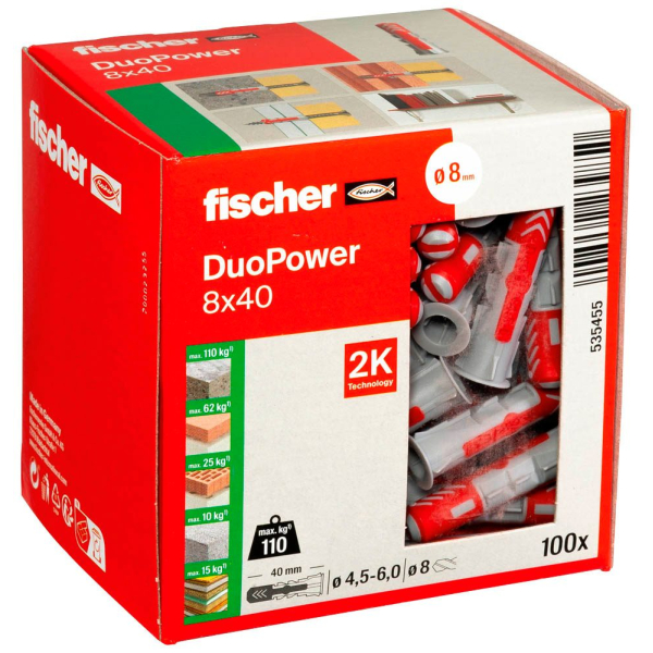 4048962239850 - fischer DuoPower 8x40 2K 535455 Universaldübel-Sortiment Ø 8 mm x 40 mm 100 Stück