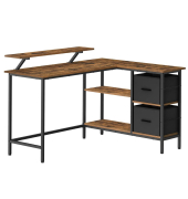 Schreibtisch, 89,5cm (H), 135x105cm (BxT), rechteckig, vintage-braun / schwarz