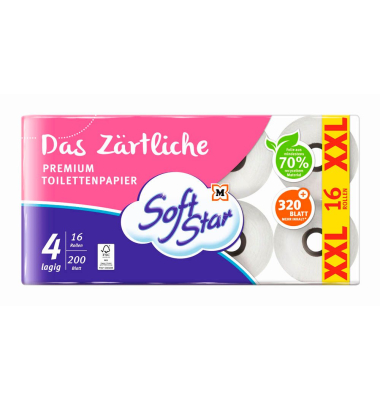 Toilettenpapier Das Zärtliche 3051074, 4-lagig, weiß, 