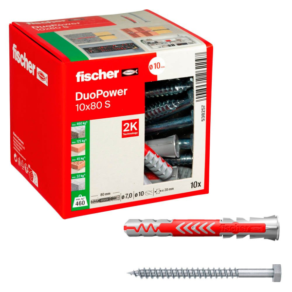 4048962262247 - fischer DuoPower 10x80 S 2K 538257 Dübel mit Schrauben Ø 10 mm x 80 mm 10 Stück
