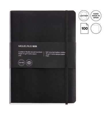 Notizbuch A040590, Leather, schwarz, blanko, 70g