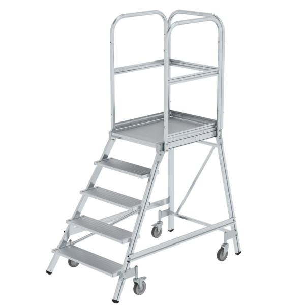 4031405501058 - Munk Podesttreppe 5 Stufen einseitig begehbar Rechteckrohr-Holme Plattform B 600 x T 800 mm Handlauf 3-seitiges Geländer max 150 kg