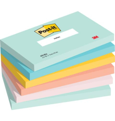 Haftnotizen 655-6-BEA, Super Sticky Notes Beachside Collection, 127x76mm, farbig sortiert (mint/ultragelb/papayaorange/rosa), re