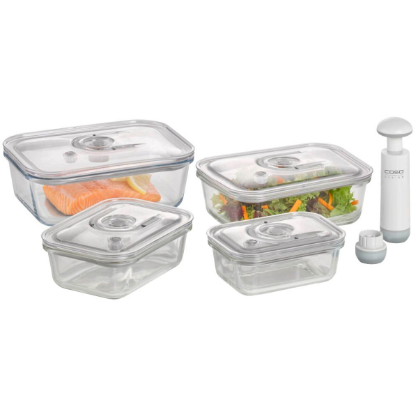 4038437011975 - Caso Vakuumbehälter »1197 VacuBoxx« Glas Tritan (Set 5-tlg VacuBoxx 4er Set eckig inkl Adapter+Handpumpe) weiß 4038437011975 - Caso Vakuumbehälter »1197 VacuBoxx« Glas Tritan (Set 5-tlg VacuBoxx 4er Set eckig inkl Adapter+Handpumpe) weiß