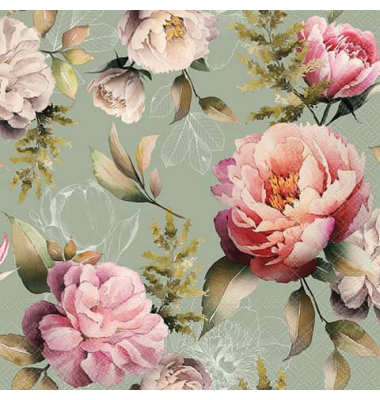 Frühjahrsserviette Peonies green