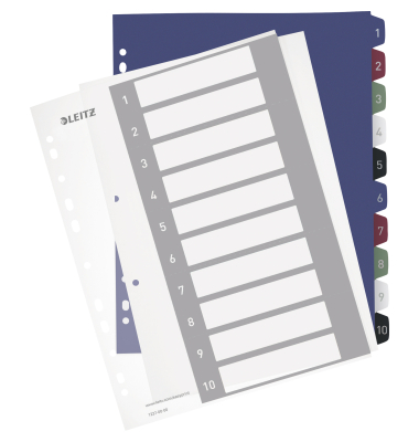 Kunststoffregister Style 1237-00-00, 1 bis 10, A4+, 0,30 mm, farbige Taben, 10-teilig