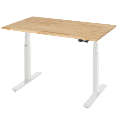 Schreibtisch Adlatus 100, elektrisch h&ouml;henverstellbar, 65-130cm (H), 125x80cm (BxT), rechteckig, buche / lichtgrau