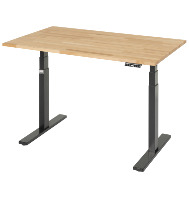 Schreibtisch Adlatus 100, höhenverstellbar, rechteckig, buche / tiefschwarz