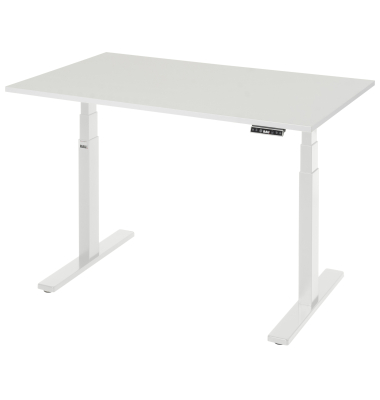 Schreibtisch Adlatus 100, elektrisch h&ouml;henverstellbar, 65-130cm (H), 125x80cm (BxT), rechteckig, wei&szlig; / lichtgrau