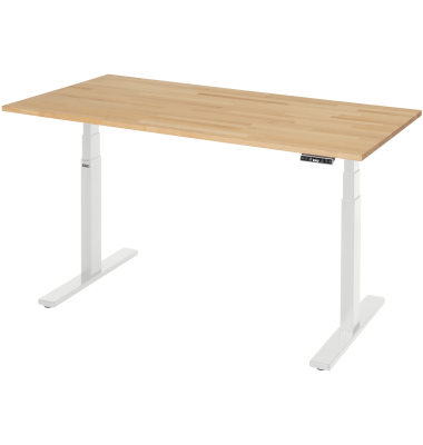 Schreibtisch Adlatus 100, elektrisch h&ouml;henverstellbar, 65-130cm (H), 150x80cm (BxT), rechteckig, buche / lichtgrau