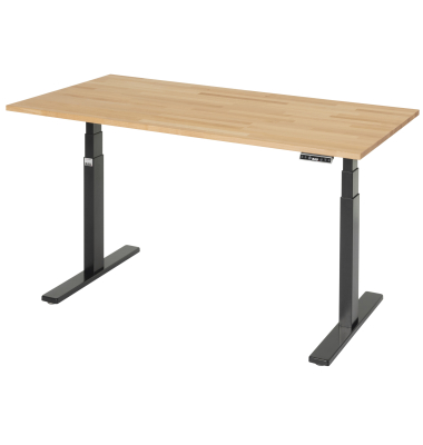 Schreibtisch Adlatus 100, elektrisch h&ouml;henverstellbar, 65-130cm (H), 150x80cm (BxT), rechteckig, buche / tiefschwarz
