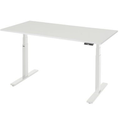 Schreibtisch Adlatus 100, elektrisch h&ouml;henverstellbar, 65-130cm (H), 150x80cm (BxT), rechteckig, wei&szlig; / lichtgrau