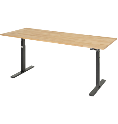 Schreibtisch Adlatus 100, elektrisch h&ouml;henverstellbar, 65-130cm (H), 200x80cm (BxT), rechteckig, buche / tiefschwarz