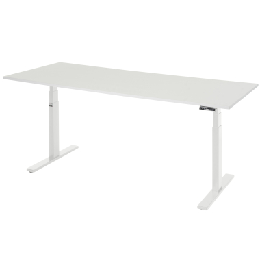 Schreibtisch Adlatus 100, elektrisch h&ouml;henverstellbar, 65-130cm (H), 200x80cm (BxT), rechteckig, wei&szlig; / lichtgrau