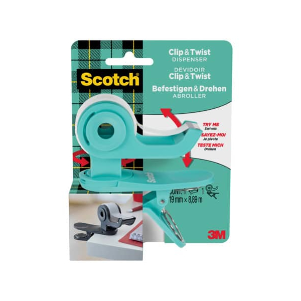 4054596714984 - Klebebandabroller Clip & Twist C19-CLIP-TL für Klebebänder bis 19mm x 38m türkis 4054596714984 Scotch