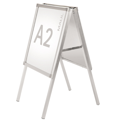 Kundenstopper MAULpublic 6631208, A2, Din A2, mit Klapprahmen, wetterfest, silber