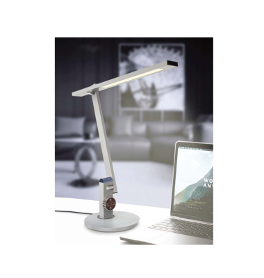 LED-Schreibtischlampe Bento, silber gebürstet, mit Standfuß, dimmbar