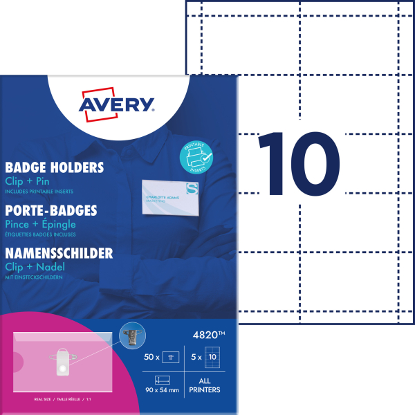 5014702001314 - AVZ 4820 - Namensschild 54x90 mm Clip+Pin mit Einsteckschilder 50 Stück 5014702001314 - AVZ 4820 - Namensschild 54x90 mm Clip+Pin mit Einsteckschilder 50 Stück