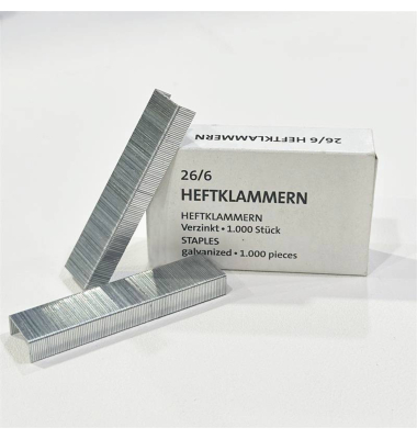 Heftklammern 26/6, 124001200, Stahldraht verzinkt, Heftleistung 30 Blatt max.