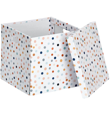 Aufbewahrungsbox Dots 14476, außen 33,5x33x32cm, Karton weiß/mit Punkten