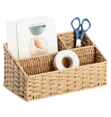 Schreibtisch-Organizer Papiergeflecht natur Papiergeflecht 3 Fächer 25,5 x 14,2 x 12,2 cm