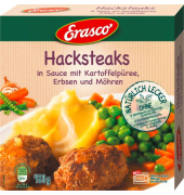 Hacksteaks in Sauce mit Kartoffelpüree, Erbsen und Möhren 480,0 g