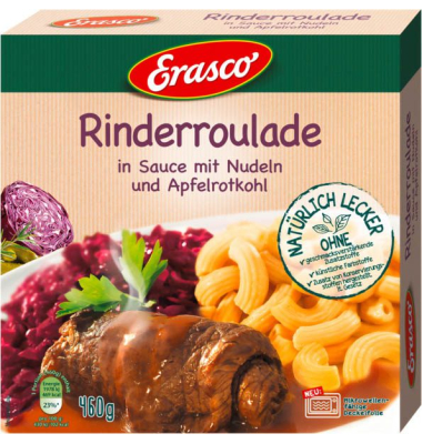 Rinderroulade in Sauce mit Nudeln und Apfelrotkohl 460,0 g Rinderroulade in Sauce mit Nudeln und Apfelrotkohl 460,0 g