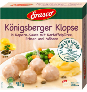 Königsberger Klopse in Kapern-Sauce mit Kartoffelpüree, Erbsen und Möhren 480,0 g