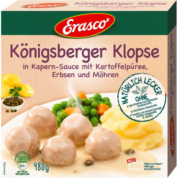 4037300124804 - Königsberger Klopse in Kapern-Sauce mit Kartoffelpüree Erbsen und Möhren 4800 g 4037300124804 480 Gramm 4037300124804 - Königsberger Klopse in Kapern-Sauce mit Kartoffelpüree Erbsen und Möhren 4800 g 4037300124804 480 Gramm